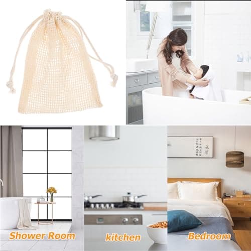 KALLORY 5pcs Soap Pouches Set Cotton and Linen Portable and Easy for Storage Shower Supplies Soap Bag with Drawstring for Traveling — view 3