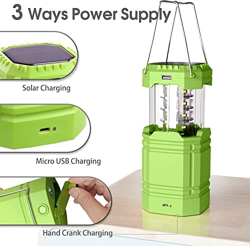 Solar Camping Lantern, Ultra Bright Collapsible Hand Crank LED Flashlight, Portable Wind Up Tent Light, USB Charging, Electronic Lamp for Outdoor and Emergencies — view 2