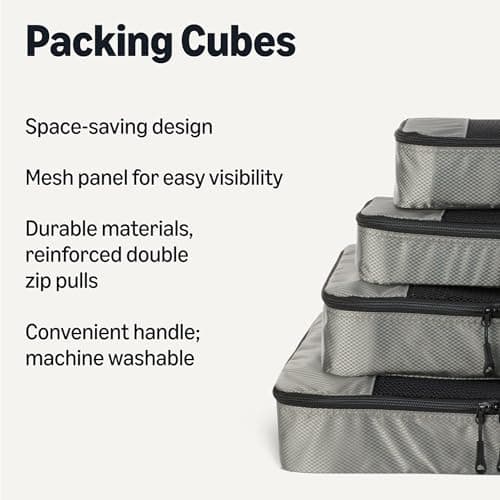 Amazon Essentials 4-Piece Packing Cubes Travel Accessories Set, Luggage Organiser with Double Zip, Mesh Top, 100% Polyester, Small/Medium/Large/Slim, Grey (Previously Amazon Basics) — view 2
