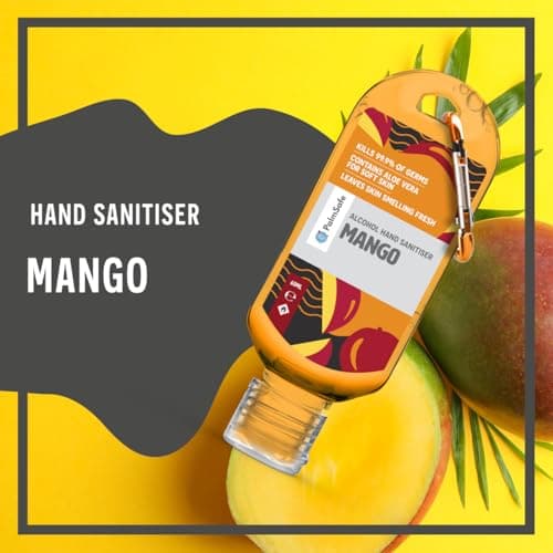 Palm Safe Mango 3 Pack 60ml Anti Bacterial Premium Hand Sanitiser Travel Size Refillable Clip Bottle Quick Drying Non Sticky Extra Moisturising Kills 99.9% of Viruses and Bacteria — view 3