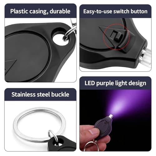 6 Pcs Keychain UV Light, Blacklight Mini LED Keychain Torches, Watermark Money Checker, Portable Flashlight Note Checker, Money Detector for Paper Notes, Small Pocket Torch for Retail Travel (Black) — view 3
