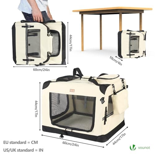 VOUNOT Pet Carrier Bag Portable Foldable Dog Cat Travel Carrier Bag, 3 Entry Doors, Breathable Mesh and Padded Handles, M Beige — view 4