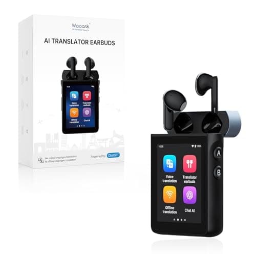 Wooask A9S AI Translator Earbuds with Screen, Offline Language Translator with Camera Photo Translation, ChatGPT-Powered, No App & No Phone Required, for Global Business Travel & Digital Nomads