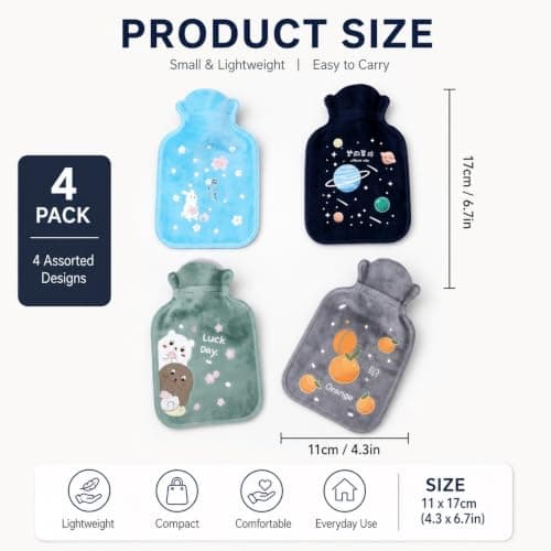 4 Piece Small Hot Water Bottle Set with Cartoon Covers — view 2