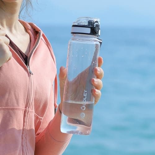OLDLEY 1L/32oz Sports Water Bottle, 1000ml Motivational Drinks Bottle with Time Markings Leak Proof Drink & Lock Cover & No Straw, BPA Free for Adults Women Men Gym School Cycling Running Hiking — view 6