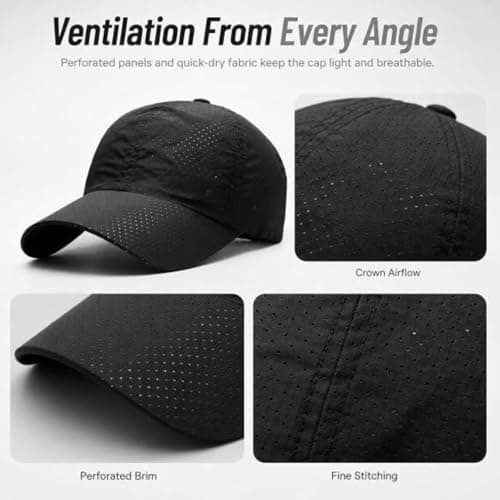 mefocou Sunscreen Breathable Baseball Cap - Quick-Dry Running Hat Black — view 4