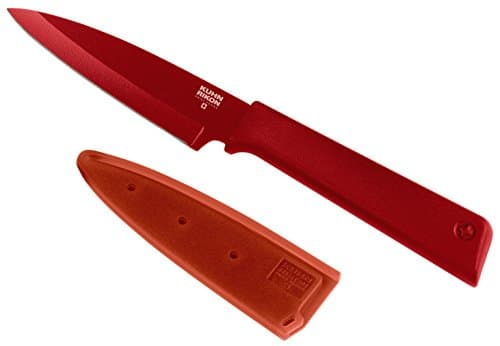 Kuhn Rikon 26601 Colori+ Non-Stick Straight Paring Knife with Safety Sheath, 19 cm, Red, 4"