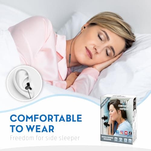 Hearprotek Sleep Earbuds, Soft Lightweight Earbuds Wired with Mic and Volume Control, Noise Reduction Sleep Headphones 3.5mm Tangle Free for Side Sleepers, Snoring, Travel, Meditation, Relaxation — view 2