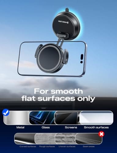 MAGIC JOHN Vacuum Magnetic Phone Holder for Car, [Strong Suction+22xN55] Car Mount, Car Phone Holder Magnetic on Mirror, Smooth Surface, Windscreens, for Car/Office/Kitchen — view 6