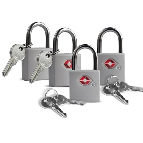 UP Security TSA Locks for Luggage with Keys, Luggage Locks TSA Approved 4 Pack, International Travel Essentials, Small Padlock with Key, Mini Padlock for Suitcase, Backpack, Gray, Compact Minimalist