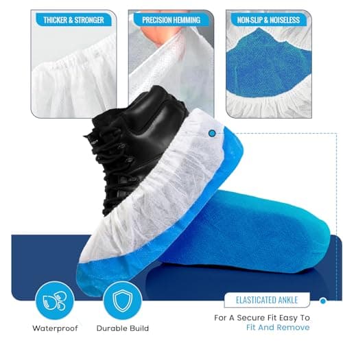 TYGA 20 Pieces Waterproof Reusable Shoe Covers - Blue & White — view 5