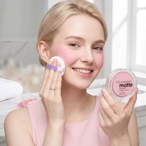 Pink Matte Makeup Compact Powder for Face Brightening & Setting - Lightweight Pressed Powder with Included Puff, Smooth Texture & Soft Matte Finish, 8g Travel-Friendly Case (Pink) — view 3