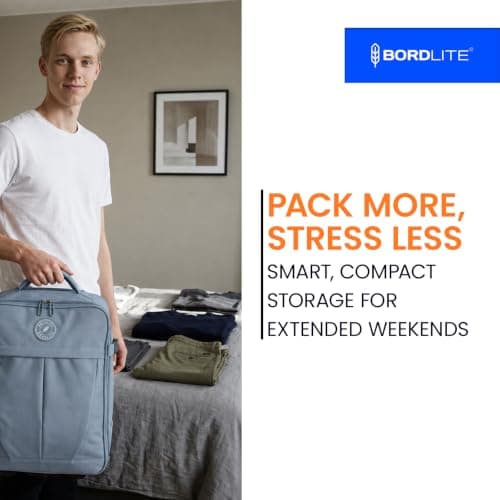 Bordlite 32L EasyJet Cabin Bag 45x36x20cm, Underseat Wheeled Travel Bag with Telescopic Handle, 2 Wheels, Front Pocket, Compression Straps, Weekend Luggage, Blue — view 6