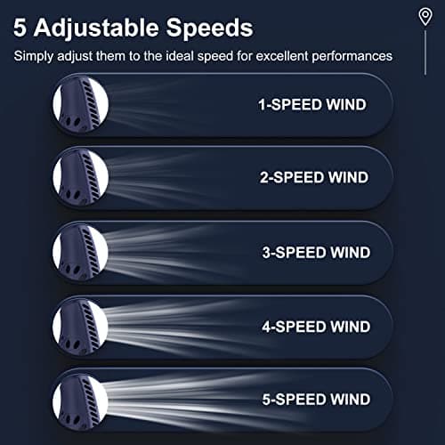 Neck Fan, Portable Neck Fans Rechargeable, 5 Speeds USB Personal Bladeless Fan 3000mAh Battery, Wearable Hands-Free Cooling Fan for Men & Women, Leafless Hanging Mini Fans for Outdoor Travel (Blue+) — view 4