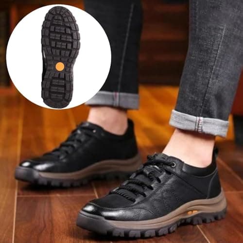 Hand-Stitched Leather Shoes,Men Hiking Shoes Arch Support Anti-Fatigue Anti Slip Shock Warm Running Boots,Men's Comfortable Orthopedic Leather Sneakers with Arch Support(Brown,9 UK) — view 6