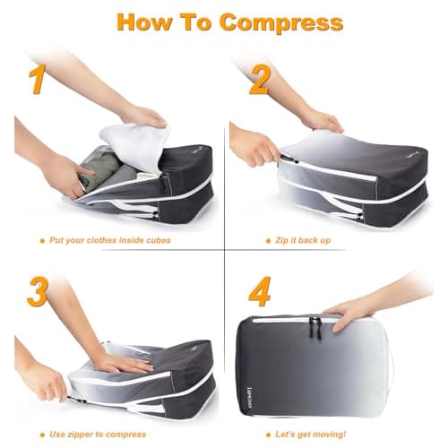 Compression Packing Cubes, Lumesner 8 Set Travel Packing Cubes for Carry on Suitcases, Compression Suitcase Organizers Bag Set & Travel Cubes (8-piece, Ombre: Day & Night) — view 4