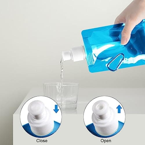 flintronic Foldable Sports Bottle, 6pcs Foldable Water Bottle 500mL, Reusable BPA Free Collapsible Water Bottle, Flexible Drink Pouches Bags with Clip for Outdoor Sports, Travel, Biking, Hiking — view 5