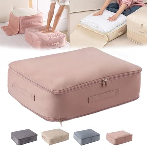 Ultra Space Saving Self Compression Organizer Space Saving Self Compression Organizer Heavy Duty Moving Bags Self Compression Moving Organizer Bags for Comforters with Zipper (Grey,52x42x15cm) — view 2