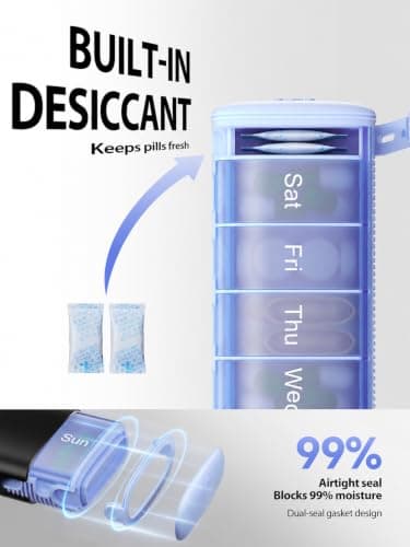 Vaydeer Slim 7 Day Pill Organiser, Once Daily, with Desiccant, Black — view 3
