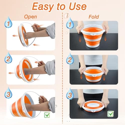 Hmfmdy Collapsible Bucket, 5LSilicone Foldable Water Bucket With Sturdy Handle, Space Saving Multi Purpose Bin, Portable Cleaning Fishing Camping Baskets for Pet Feeding, Home, Car Washing - Orange — view 3