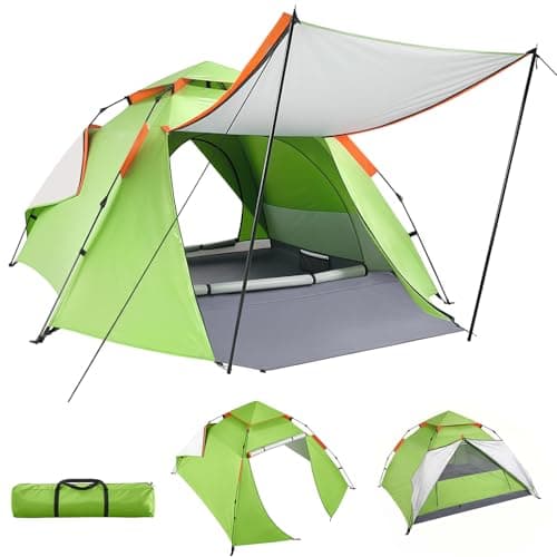 Warmiehomy Camping Tent with Porch, 2 Man Pop Up Tent, Green