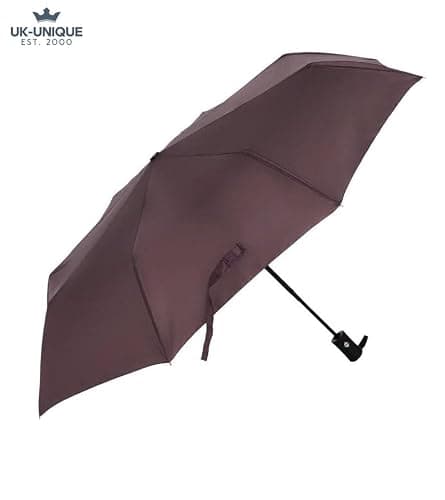 UK-UNIQUE Windproof Travel Umbrella - Compact, Light, Automatic, Strong and Portable - Wind Resistant, Small Folding Backpack Umbrella for Rain - Men and Women (Brown) — view 3