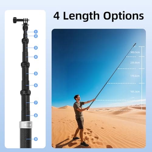 BRDRC 3m Selfie Stick for Insta360 X5 X4, 118 Inch Carbon Fiber Invisible Ultra Long Extension Pole for Insta 360 ONE X5 X4 X3 X2 RS Accessories (with Go Pro Adapter, Wrist Strap, Storage bag) — view 3
