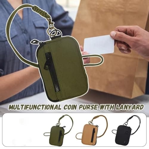WUZIA Travel Neck Pouch with Lanyard,Black Mini Hanging Travel Wallet, Multi-Functional Coin Purse Keychain Storage Bag — view 4