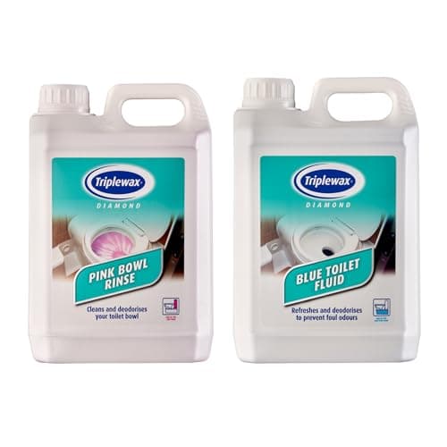 Triplewax Portable Toilet Fluid Twin Pack 2.5L – Blue Waste Tank Chemical & Pink Bowl Rinse Odour Control, Fresh Fragrance for Caravan, Motorhome, Camping & Boats