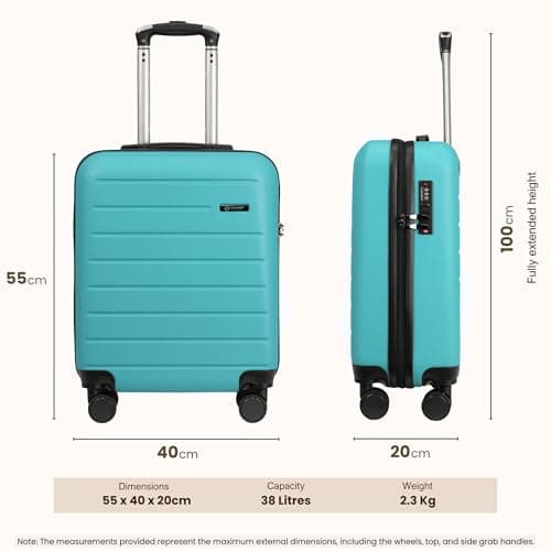 Rocklands® Lightweight 4 Wheel Hard Shell Luggage Suitcase Ryanair Cabin Travel Bag 55x40x20cm - ABS822 (Turquoise) — view 6
