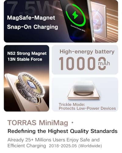 TORRAS MiniMag Slim Power Bank for MagSafe, 10000mAh Magnetic Battery Gold — view 6