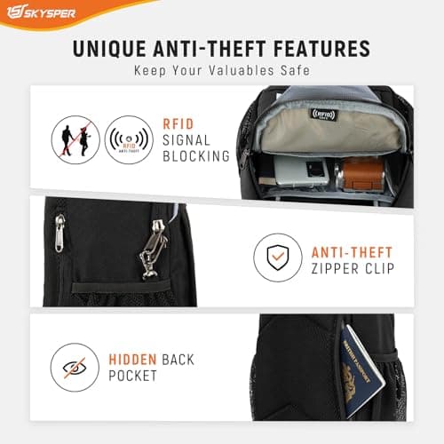 SKYSPER Sling Bag RFID Cross Body Bag Recycled Crossbody Backpack Travel Daypack(Black) — view 3