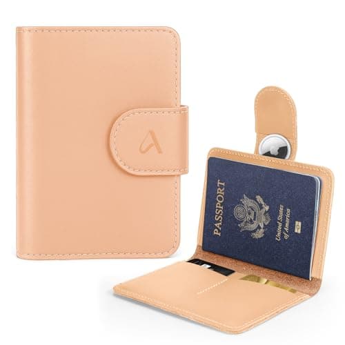 ALLIVE Passport Holder for Travel, Rfid Passport Holder for Women & Men, Genuine Leather Passport Cover Travel Wallet with AirTag Hidden, Airport Essentials, Travel Must Haves Gifts, Beige, 5.7 inches