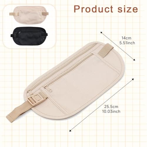 Travel Money Belt, Anti-Theft Fanny Pack, Hidden Bum Bag Under Clothes, Waist Pack with RFID Blocking for Money, Passport, Card, Mobile Phone, Keys (Black) — view 2