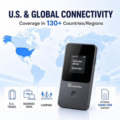 IotesimGlo Mobile Hotspot Portable WiFi Hotspot for Travel & Business, 4G LTE Hotspot USA &130+ Countries, No SIM Card Needed, 12h Life, Pocket WiFi【Free 15GB US Data for 30 Days】 (T8+Brand-15G-US) — view 6