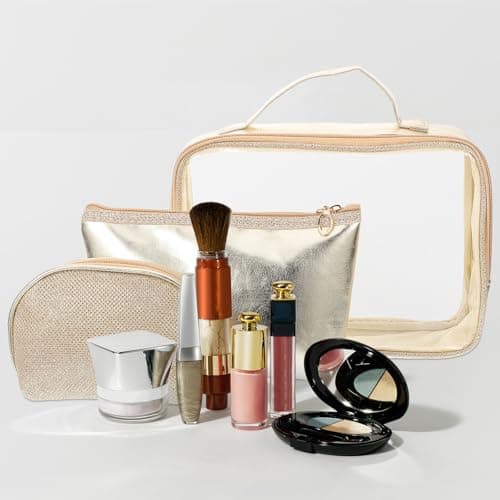 Hoement Travel Makeup Pouch Set of 3, Gold Cosmetic Bag Vanity Case Large Capacity, Portable Toiletry Organizer for Women, Suitable for Travel and Daily Use — view 6