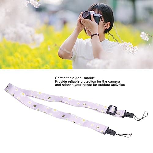 Camera Strap, 1.2m Camera Strap Belt, Printed Pattern Multifunctional Shoulder Neck Strap for Mini 12 11 8 9 Camera (Purple Daisy) — view 2