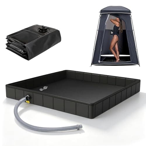 YedZen Foldable Camping Shower Tray, 2 Drain Holes, 1M Drain Pipe&Anti-Slip