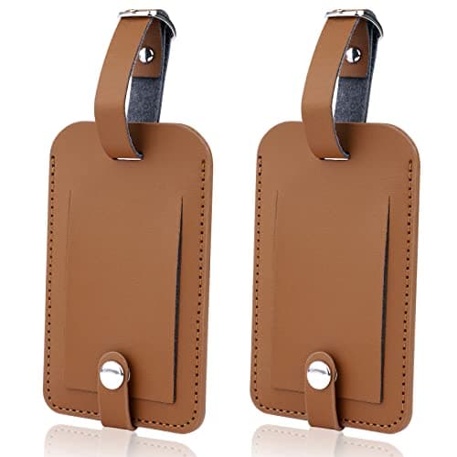 Flintronic 2 Pcs Luggage Tags, Leather Baggage Labels, Suitcase Name ID Card Tag Set, Leather Tags Travel Handbag Accessories for Preventing Loss of Bags(Brown)