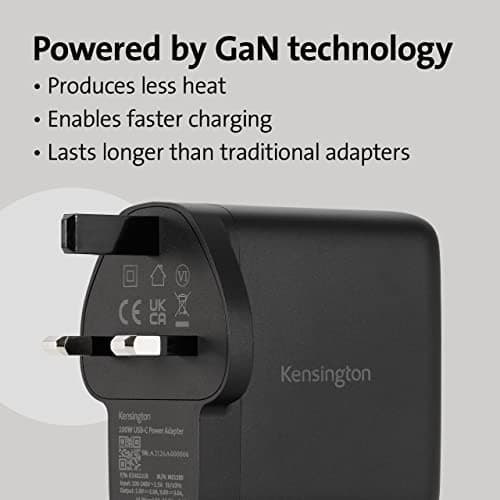 Kensington 100W USB-C GaN Power Adapter, Compact Portable High-Speed Power Supply with 2m Cable, Compatible with MacBooks, iPads, Surface Devices & More (K33821UK) — view 5