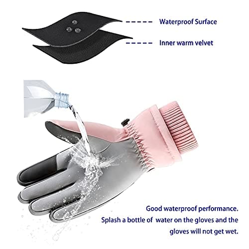 Andiker Women Waterproof Ski Gloves, Winter Touchscreen Thermal Gloves with Fleece, Windproof Snowboard Glove for Skiing Running and Cycling (pink) — view 3