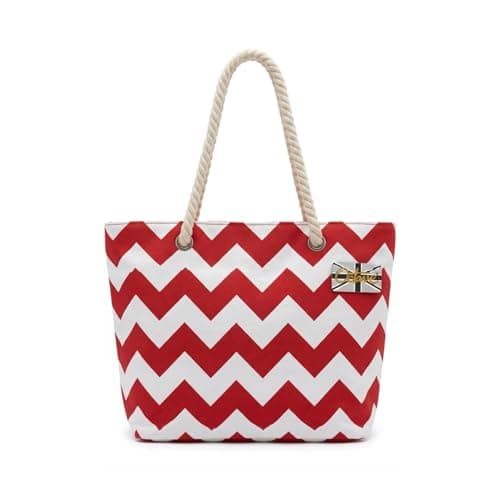 Octave Summer Beach Bag For Women – Ombre Two Tone Cotton Canvas Drawstring Tote Bag, Large Lightweight Holiday Shoulder Shopper, One Size (Red & White)