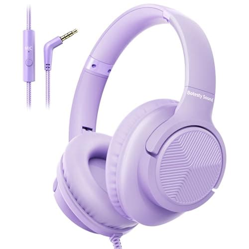 Headphones Wired with Microphone, 3.5mm Corded Headphone for School, Purple