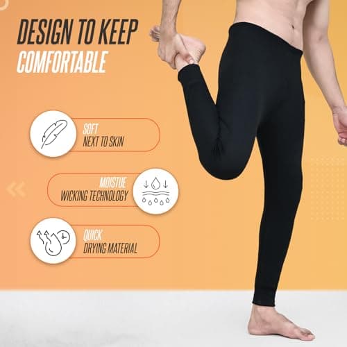 Pack of 3 Mens Thermal Underwear Trousers Long Johns Base Layer Extreme Hot Brushed Inside Ultra Soft Trousers Leggings Pants Black — view 3