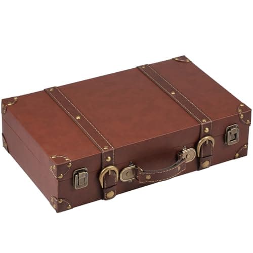 Vintage Suitcase Wood Vintage Suitcase Storage Box, Leather Trunk Luggage Decorative Retro Photography Prop Luggage, Storage Chest with Lock for Placing Clothes Toys Photo Jewelry - 40×24.5×10cm