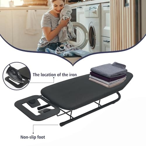 Rainberg Table top Ironing Board, Small-Foldable Design, Non-Slip Folding Legs, 100% Cotton Cover with Foam Layer, Steam Iron Rest, Lightweight, Space Limited Places, 76 x 30cm — view 4