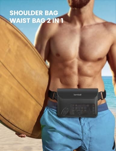 Lamicall IPX8 Waterproof Pouch Bag - [2 Pack] Waterproof Waist Dry Bag with Adjustable Strap, [Quick Opening] for Beach, Swimming, Boating, Fishing, Camping, Kayaking, Hiking - Transluscent Black — view 5