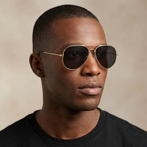 Komonee Pilot Style Designer Sunglasses - Gold Frame Black Lens Classic Retro Shades, Unisex Men & Women UV400 Protection Glasses, Great for Cycling Golf Fishing Sports & Holidays — view 2