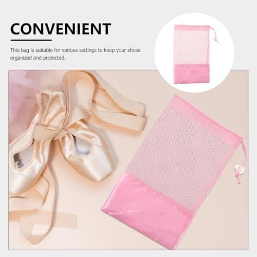 Abaodam Ballet Shoe Bag for Pointe and Dance, Pink Mesh Pouch — view 6