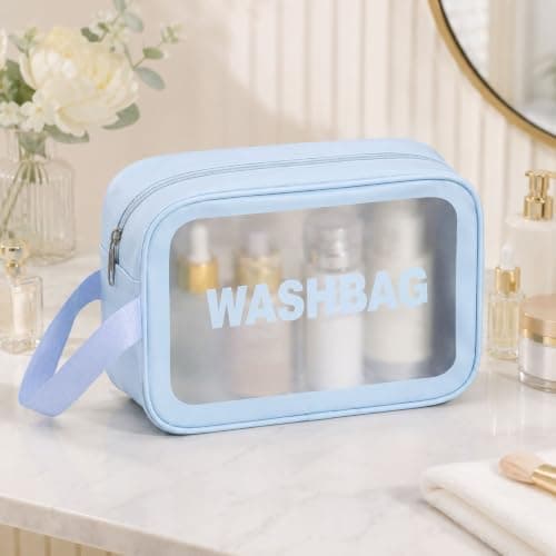 2-Pack Blue Clear PVC Toiletry Bag Set, Waterproof Travel Wash Pouches — view 2